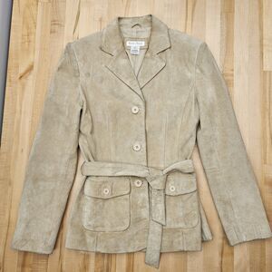 White House Black Market Tan Genuine Suede Leather Jacket Lined Women's S WHBM